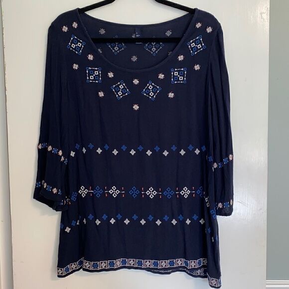 Gap embroidered scoop neck bracelet sleeve top M - Picture 1 of 8